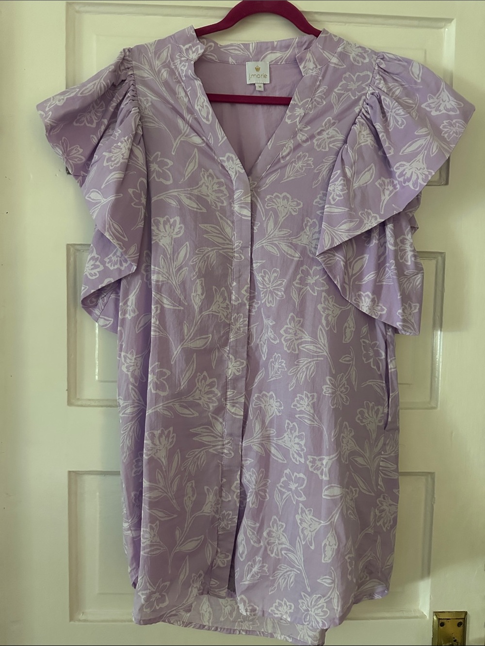 Anthropologie Lilac Floral Ruffle-Sleeve Mini Dress